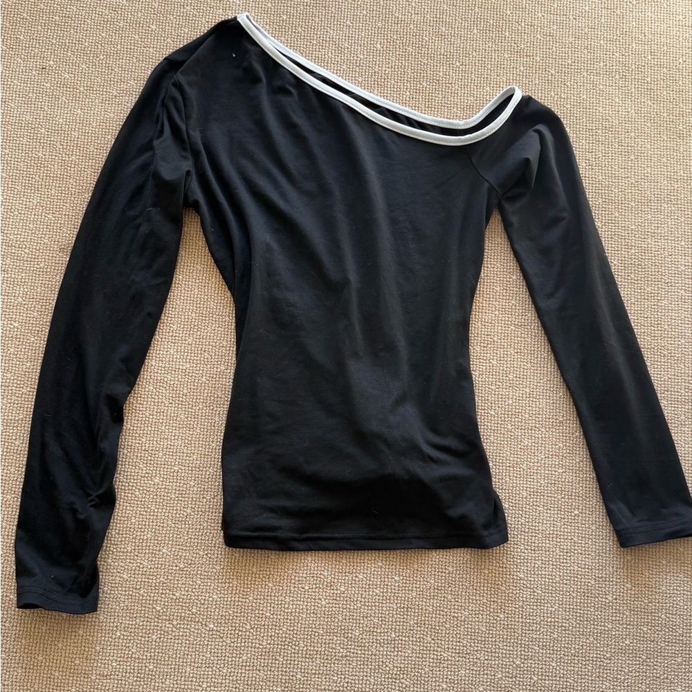 Black One Shoulder Long Sleeve Top Fitted